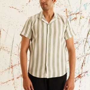 White Printed Cotton Shirt For Men