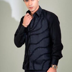 Black Fringe Lace Shirt For Men