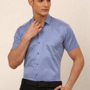 Blue Printed Cotton Blend Shirt For Men