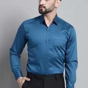 Blue Cotton Blend Shirt For Men