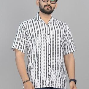 White And Black Embroidered Pure Knit Circular Shirt For Men