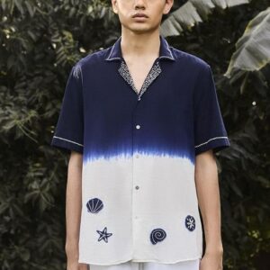 Blue And Ivory Embroidered Ben Shirt For Men