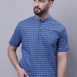 Blue Plain Pure Cotton Kurta For Men