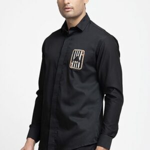 Black Card Embroidered Shirt For Men