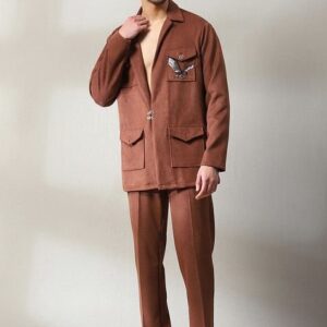 Rust Velvet Blazer Set For Men