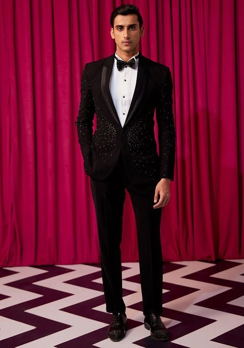 Black Embellished Noir Tuxedo Set For Men