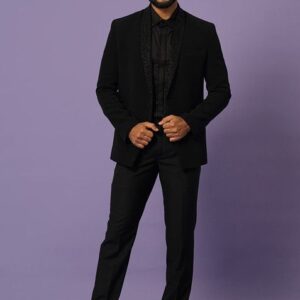 Black Cutdana Embroidered Blazer Set For Men