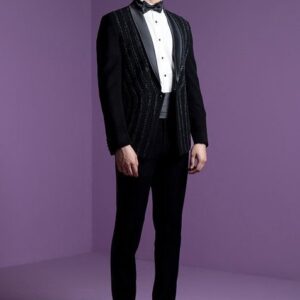 Black Hand Embroidered Lunar Braid Tuxedo Set For Men