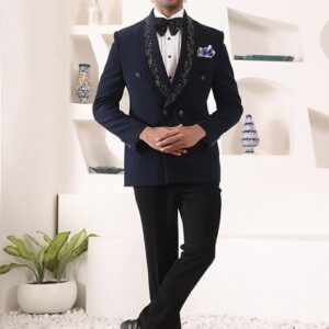 Blue Embroidered Tuxedo For Men