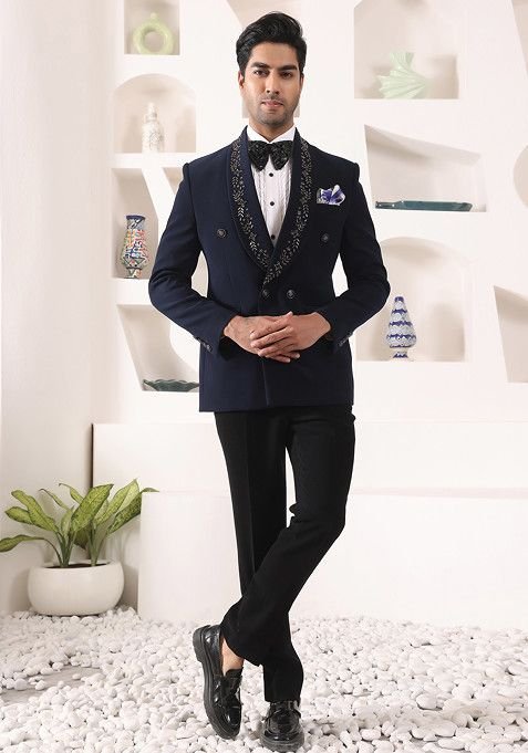 Blue Embroidered Tuxedo For Men