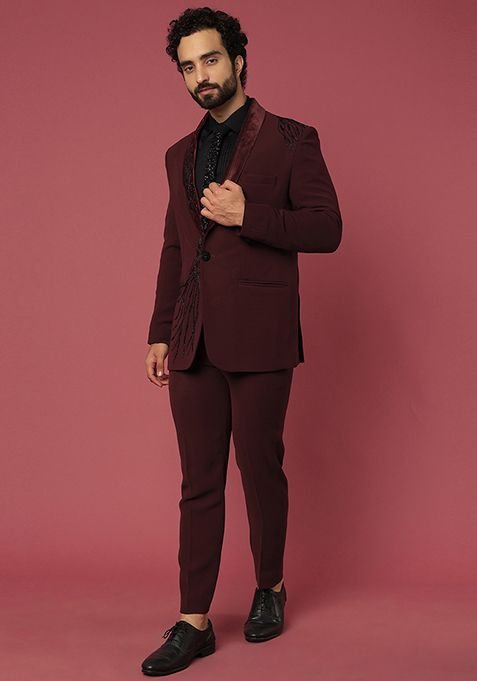 Wine Satin Tuxedo For Men