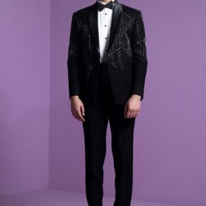 Black Hand Embroidered Ray Blaze Tuxedo Set For Men