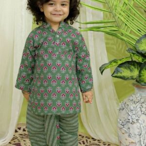 Gray Floral Printed Cotton Kurta With Dhoti Pants (Set of 2)