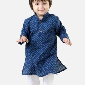 Blue Leheriya Print Kurta With Pants (Set of 2)