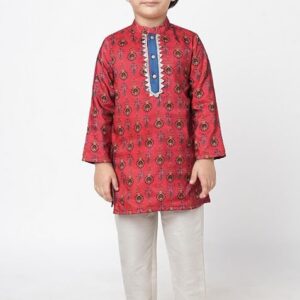 Red Printed Kurta With Pants (Set of 2)