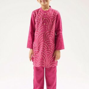 Wine Embroidered Kurta With Pants (Set of 2)