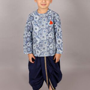 Blue Printed Kurta With Dhoti Pants (Set of 2)