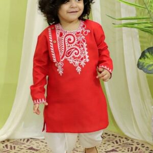 Red Embroidered Kurta With Dhoti Pants (Set of 2)