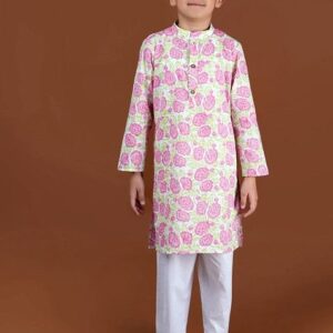 Pink Printed Kurta With Pants (Set of 2)