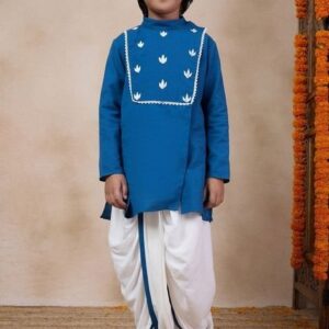 Blue Embroidered Kurta With Dhoti Pants (Set of 2)