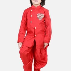 Red Embroidered Kurta With Dhoti Pants (Set of 2)