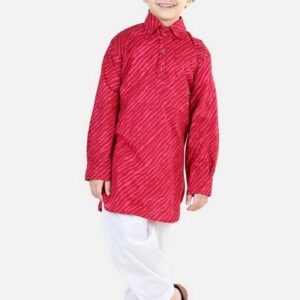Pink Printed Cotton Kurta With Pants (Set of 2)