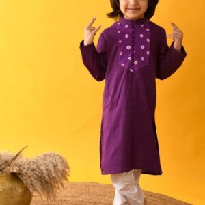 Purple Dye Bandhani Print Kurta With Pajama (Set of 2)