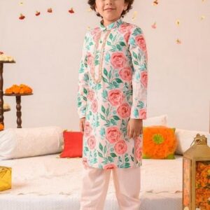 Peach Printed Kurta With Pants (Set of 2)