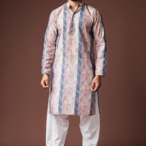 Multi Color Printed Linen Kurta For Men