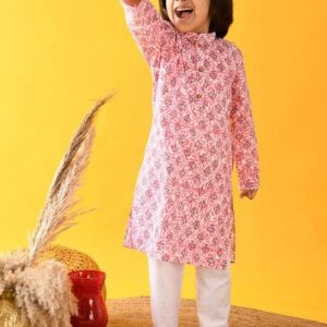 Pink Printed Kurta With Pajama (Set of 2)