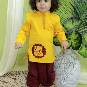 Yellow Embroidered Kurta With Dhoti Pants (Set of 2)