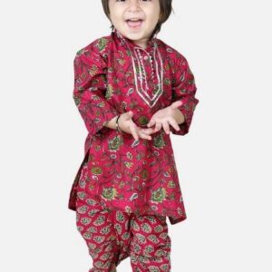 Pink Printed Pure Cotton Kurta With Dhoti Pants (Set of 2)