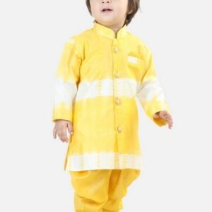 Yellow Tie And Dye Printed Kurta With Pants (Set of 2)