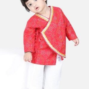 Red Printed Cotton Kurta With Pants (Set of 2)