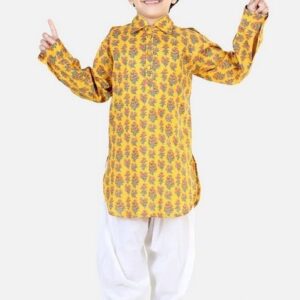 Yellow Printed Kurta With Pants (Set of 2)
