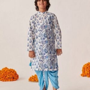 Blue Printed Kurta With Dhoti Pants (Set of 2)