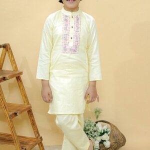 Pastel Yellow Embroidered Kurta With Pajama (Set of 2)