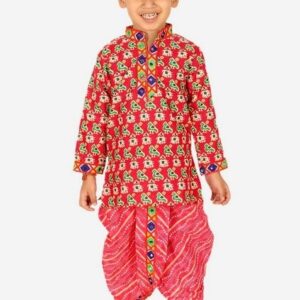Pink Printed Kurta With Dhoti Pants (Set of 2)