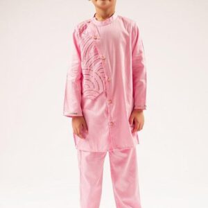 Pink Embroidered Kurta With Pants (Set of 2)