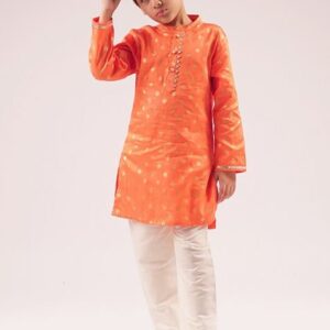Orange Embroidered Kurta With Pants (Set of 2)