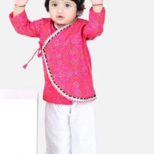 Pink Printed Cotton Kurta With Pants (Set of 2)