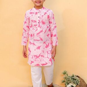 Pink Tie And Dye Print Kurta With Pants (Set of 2)