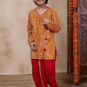 Mustard Printed Kurta With Dhoti Pants (Set of 2)