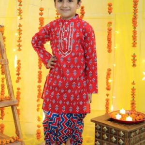 Red Printed Kurta With Dhoti Pants (Set of 2)