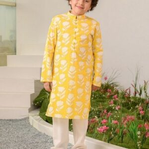 Yellow Printed Kurta With Pants (Set of 2)