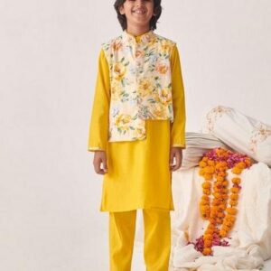 Yellow Printed Kurta With Pants (Set of 2)