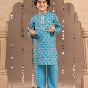 Blue Jaipuri Print Kurta With Pajama (Set of 2)