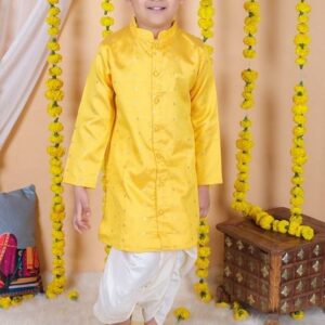 Yellow Printed Kurta With Dhoti Pants (Set of 2)