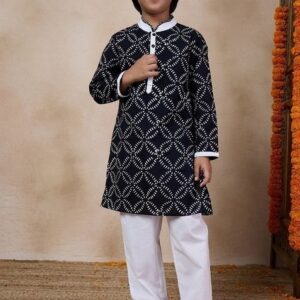 Black Printed Kurta With Pants (Set of 2)