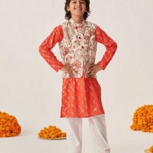 Orange Printed Kurta With Pants (Set of 2)